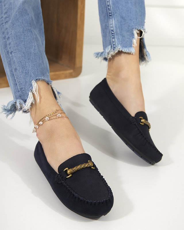 Sötétkék női mokaszinok Seriti-dísszel - Lábbeli