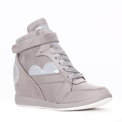 Szare sneakersy na koturnie - Obuwie