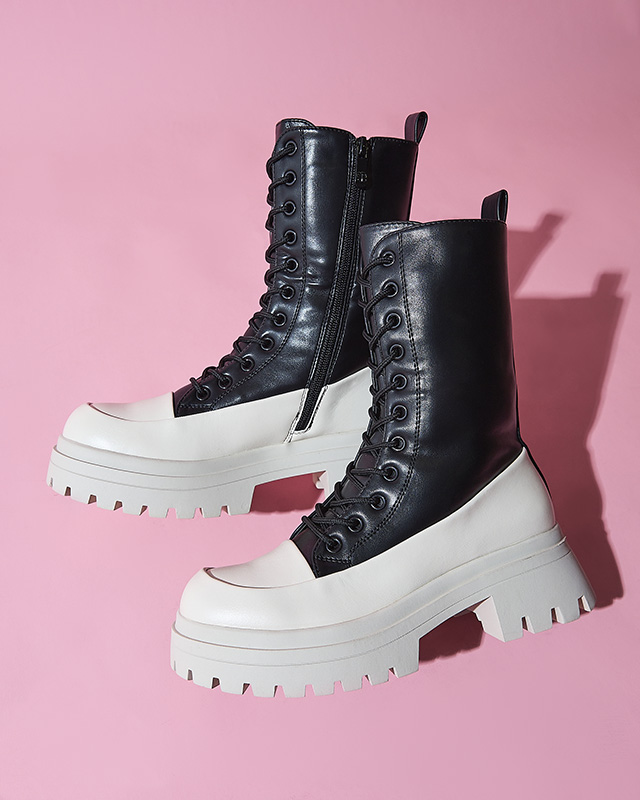 Fekete és bézs színű női magas csizma Susker - Lábbeli