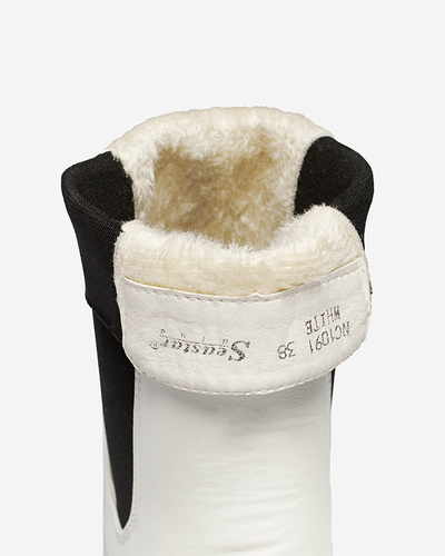 Botki Damskie Astra Białe Skórzane Eleganckie na Jesień - Astra Fehér Bőr Elegáns Női Bokacsizma Őszre