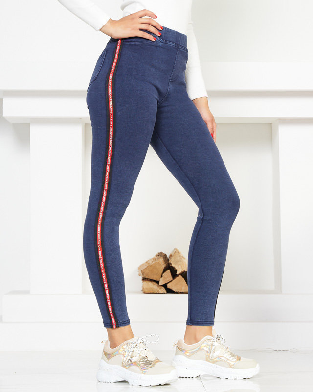 Sötétkék csíkos női treggingek - Ruházat