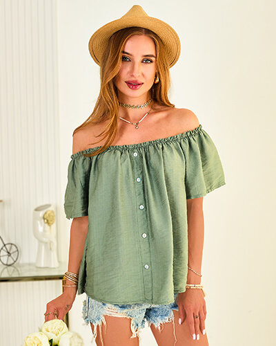 Royalfashion Női blúz a'la hiszpanka díszgombokkal