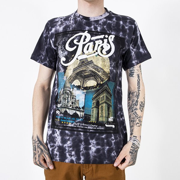 Férfi fekete pamut póló nyomtatással - Ruházat