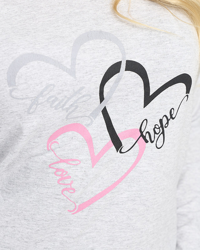 Világosszürke karácsonyi női 2 részes pizsama szívekkel - Ruházat