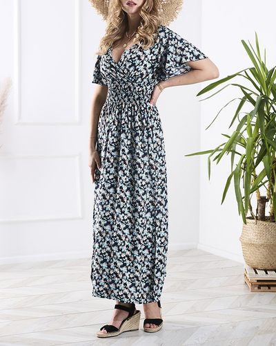 Női virágos midi ruha tengerészkék színben - Ruházat