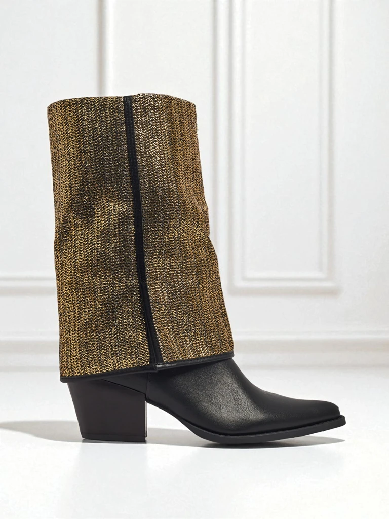 Női eco bőr bokacsizma vastag sarokkal, díszes Virelia felsőrésszel