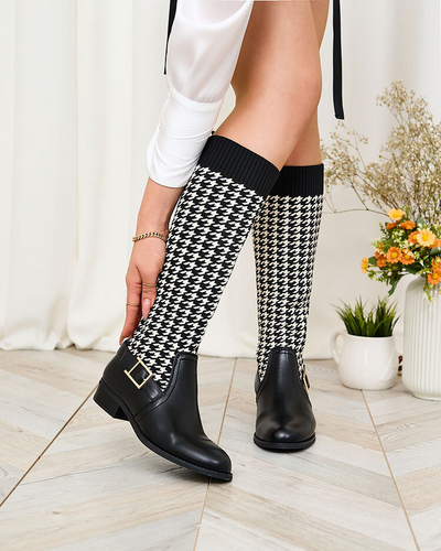 Royalfashion Fekete női magas szárú csizma pepite mintával Aledive