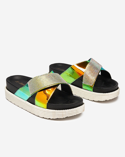 Női fekete holografikus papucs Keliso flitterekkel - Lábbeli