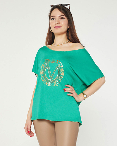 Zöld női blúz mintával és cirkóniával - Ruházat