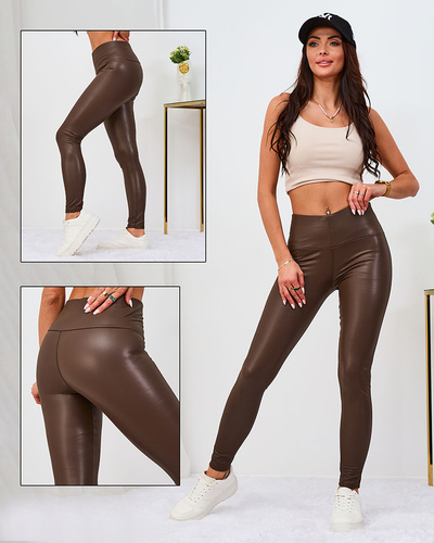 Royalfashion Női ökobőr leggings barna színben