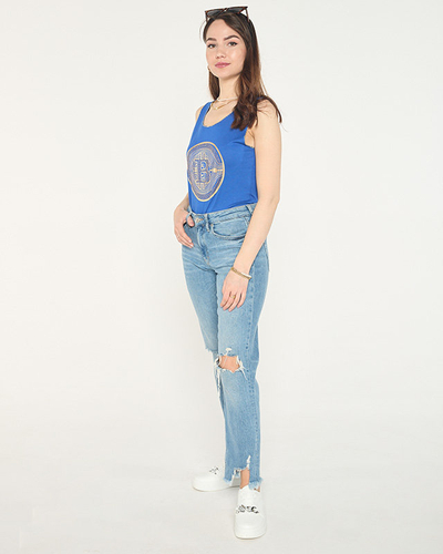 Női felső aranymintás sötétkék színben - Ruházat