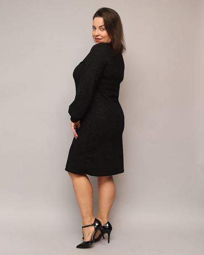 Royalfashion Glittery női ruha térd előtt fekete színben PLUS SIZE