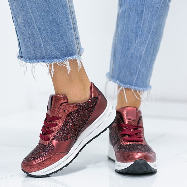 Bordowe buty sportowe z brokatem Ronnie - Obuwie