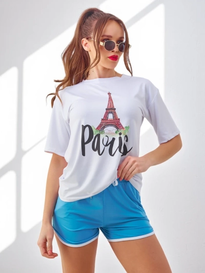 Royalfashion Női sport szett pólóval és rövidnadrággal Párizs
