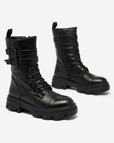 Royalfashion Eco bőr női bagger csizma fekete színben Faserti