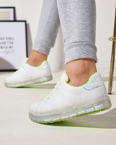 Női sportcipő fehér színben, neonzöld betétekkel Asxa- Footwear