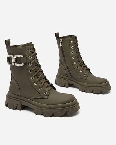 Royalfashion Női fűzős csizma khaki színben Cefitity