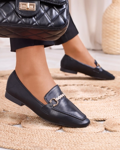 Fekete női mokaszin arany díszítéssel Suletta- Footwear