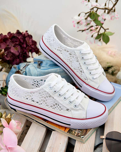 Aurelia Bianco - Royalfashion áttört fehér szövet tornacipő, 40-es méret