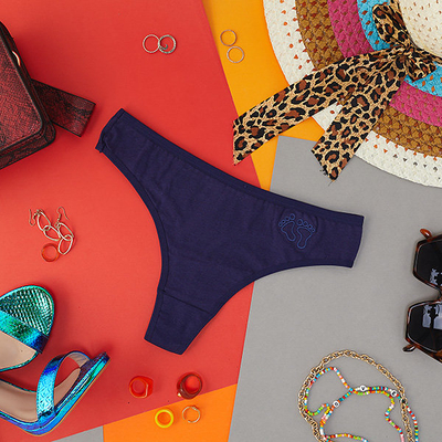 Sötétkék pamut női tanga - Fehérnemű