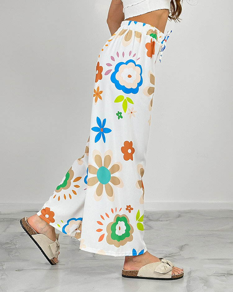 Royalfashion Női széles virágmintás szövetnadrág