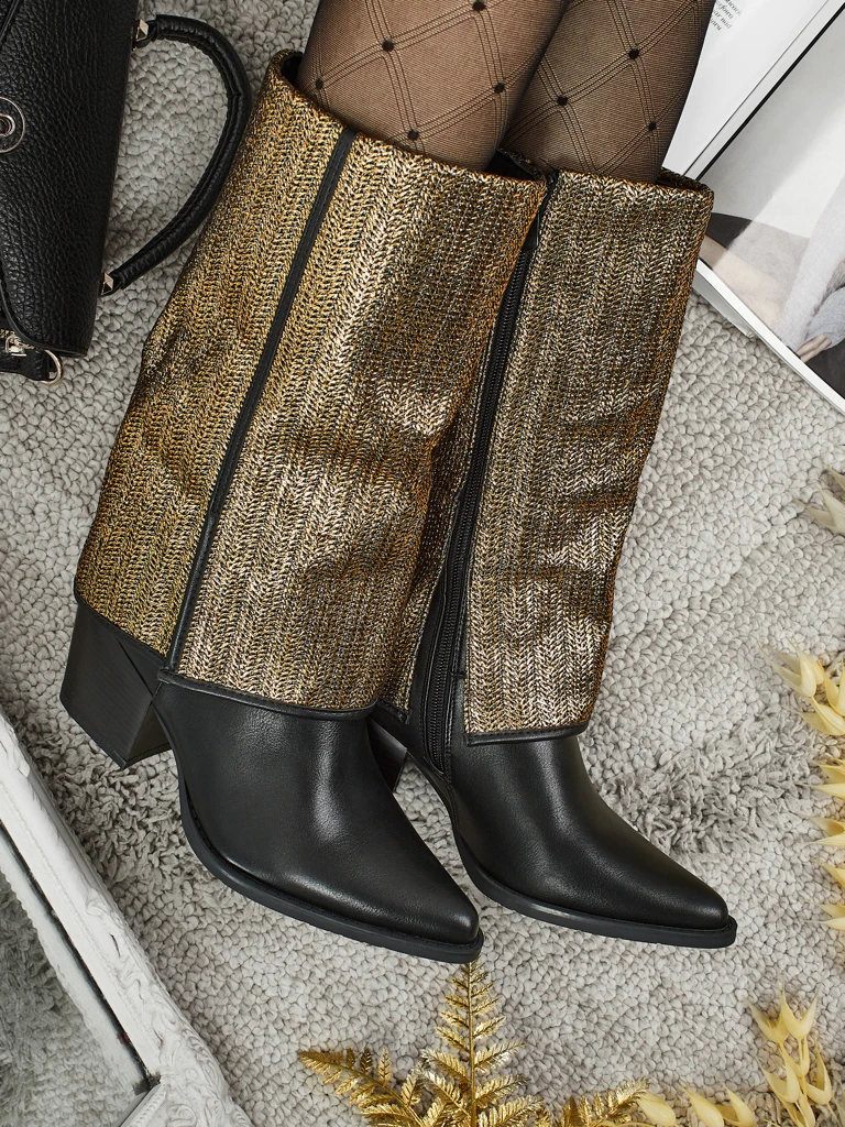 Női eco bőr bokacsizma vastag sarokkal, díszes Virelia felsőrésszel