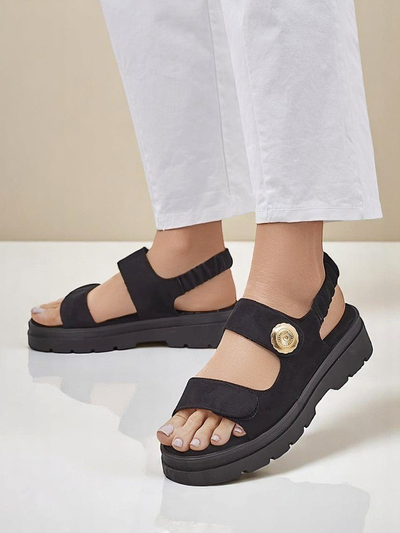 Royalfashion Anthea Nero női szandál - fekete velúr, 5 cm-es platform