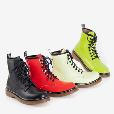 Ormella női piros fűzős bokacsizma - cipő