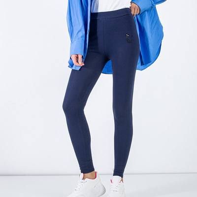 Női sötétkék leggings hímzett cicával - Ruházat