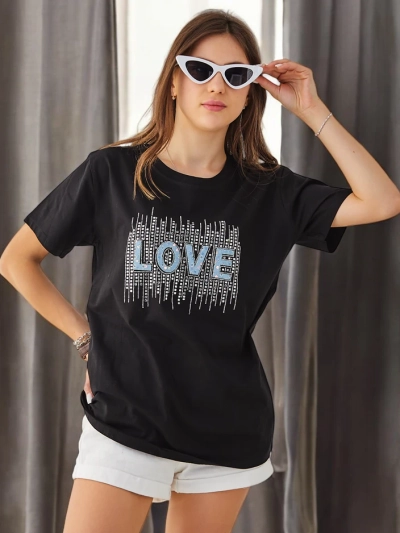 Royalfashion Női Pamut Póló LOVE Strasszkövekkel