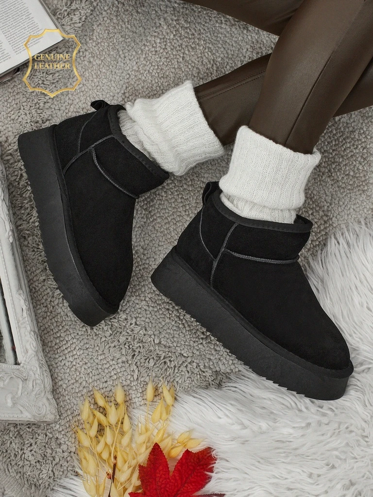 Rövid, természetes bőr női hócsizma stílusú cipő Elunara