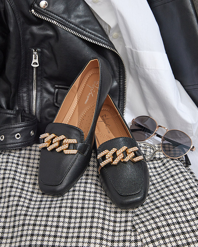 Fekete női naplopók gyöngy díszítéssel Krelizo - Cipők