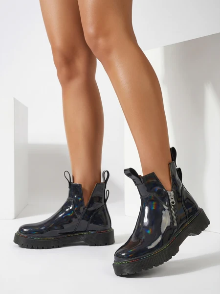 Diana női fekete bőr elegáns bokacsizma őszre