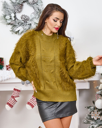 Royalfashion Női pulóver khaki színben