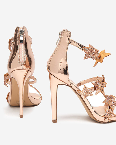 OUTLET Világos rózsaszín női szandál magas sarkon Starico csillagokkal - Footwear