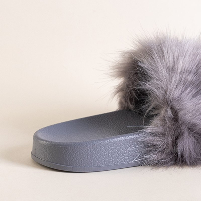 Szürke női papucs szőrrel Danita - Lábbeli
