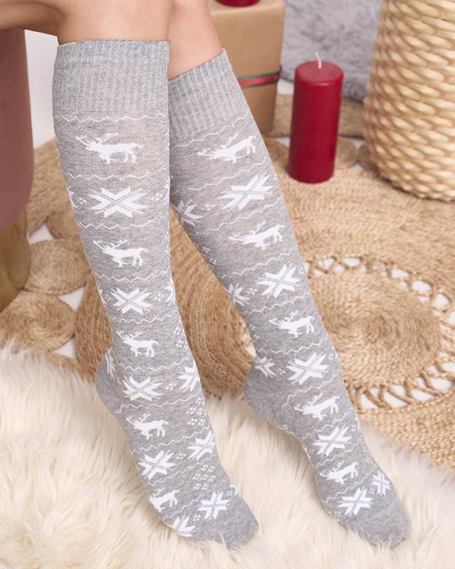 Női világosszürke hosszú karácsonyi zokni - Fehérnemű