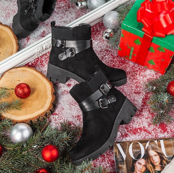 Czarne botki na płaskim obcasie Debra - Obuwie