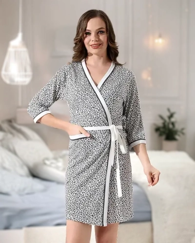 Royalfashion Női pamut fürdőköpeny párduc mintával