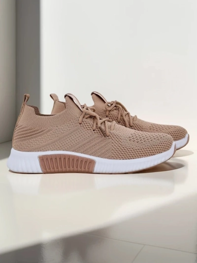 Aristea női sneaker világosbarna lapos talpú szövet 3 cm
