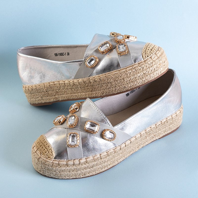 Női ezüst espadrillák Erilla kristályokkal - Lábbeli