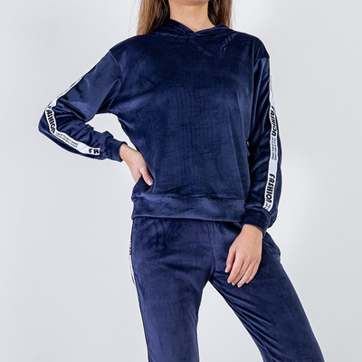 Női sötétkék pulóver szett csíkokkal - Ruházat