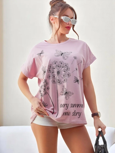 Royalfashion Női pamut póló pitypangokkal és egy lepkével