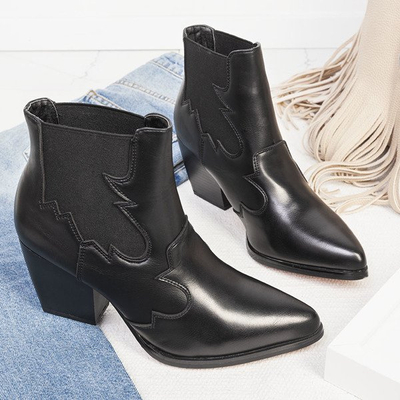 Czarne botki na słupku a'la kowbojki Catenia - Obuwie