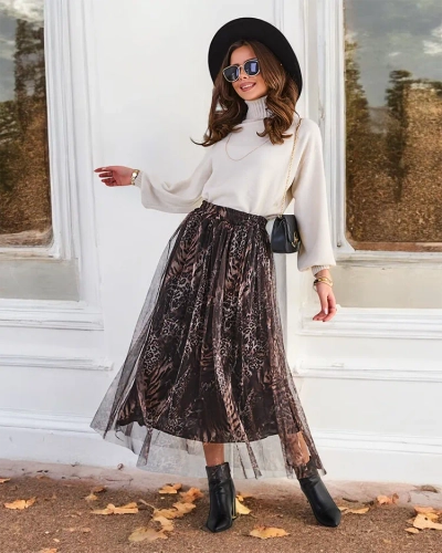 Royalfashion Női mintás midi szoknya tülllel