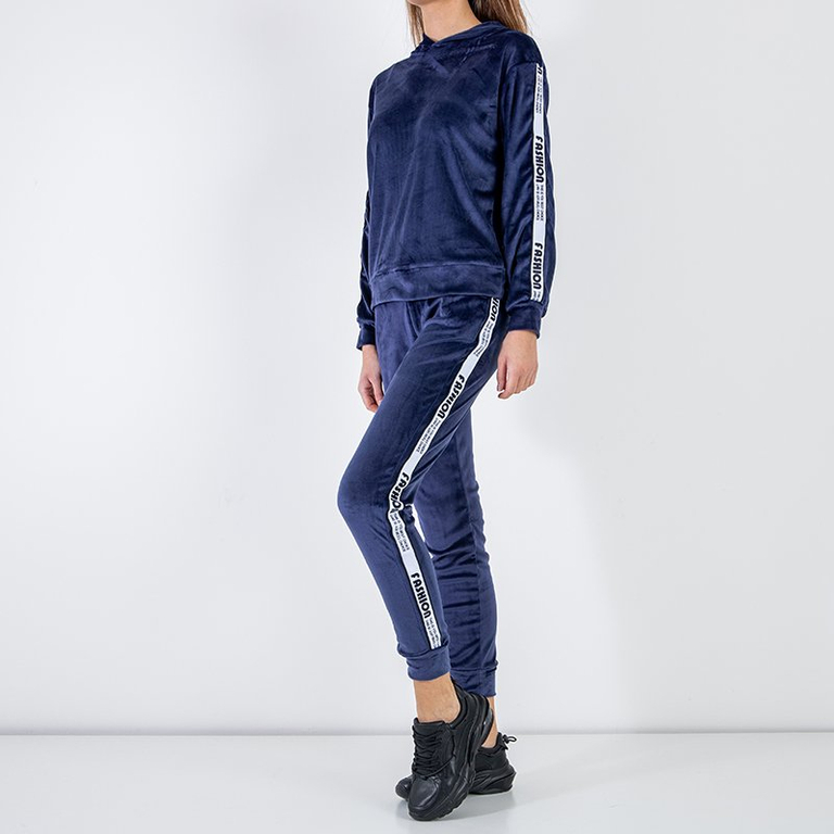 Női sötétkék pulóver szett csíkokkal - Ruházat