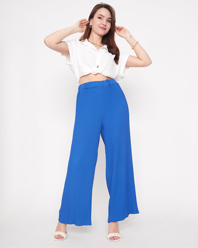 Női kobalt bordás széles palazzo nadrág - Ruházat