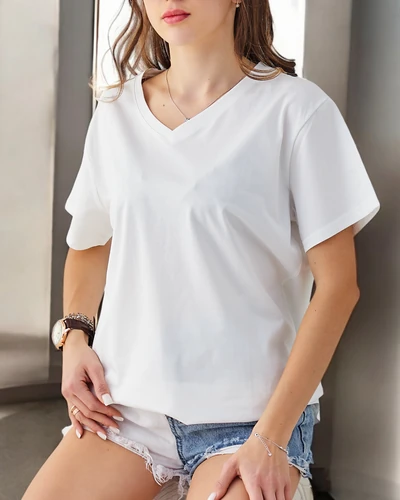 Royalfashion Női Pamut Kényelmes Póló V Nyakú
