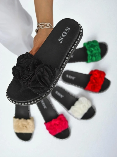 Royalfashion Női lapos talpú papucs Flora Verde