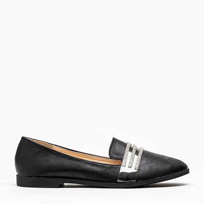 Fekete női mokaszin Kremssa cirkóniával - Lábbeli